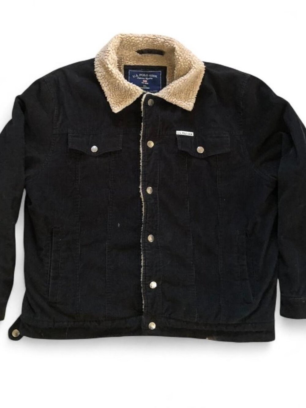 U.S. Polo Assn Black Corduroy Sherpa Lined Trucker Jacket Men’s XL Western